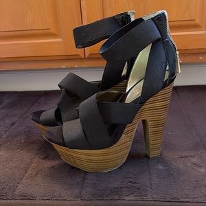Bakers black strappy wooden heels